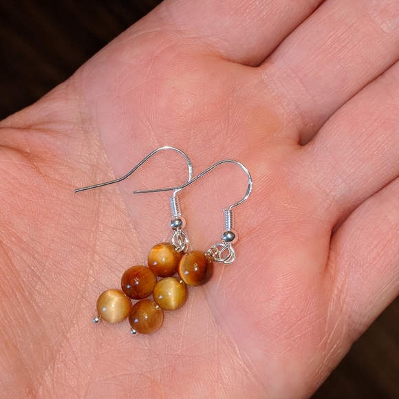 Tigers eye sterling silver 925 stamped earrings - Picture 3 of 3